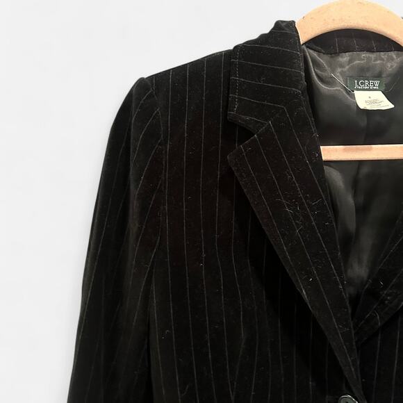 Y2K J crew Black Pinstriped Velvet Classic Preppy Fitted Blazer Size 8 - Picture 5 of 6